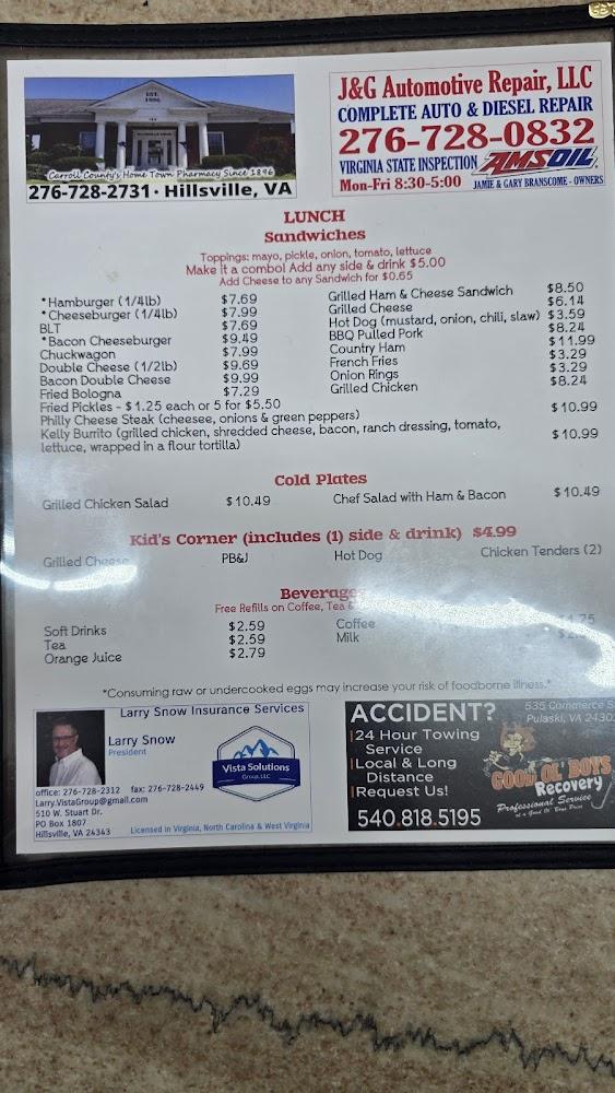 THE Hillsville Diner Menu image 1